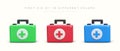 Realistic first aid kits in different colors. Collection of illustrations for web design