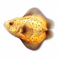 Realistic Fish Illustration Vector Sticker - Flounder On White Background
