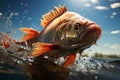 Realistic fish lake fishing fish jumping out of water. River fish, fishing concept.