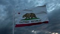 Realistic flag of California waving in the wind against deep heavy stormy sky. 3d illustration Royalty Free Stock Photo