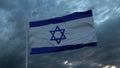 Realistic flag of Israel waving in the wind against deep heavy stormy sky. 3d illustration Royalty Free Stock Photo