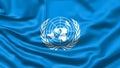 Realistic flag. United Nations Organization flag blowing in the wind. Background silk texture. 3d illustration