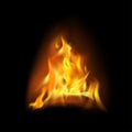 Realistic flame, fire on black background Royalty Free Stock Photo