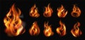 Realistic Flame Fire Transparent Icon Set Royalty Free Stock Photo