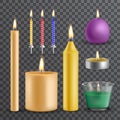 Realistic flame and light, burning candle set