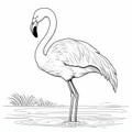 Realistic Flamingo In Water Coloring Page In Light Pink And Red Style