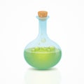 Realistic Flask with Bright Liquid and Bubbles. Chemical Laboratory.