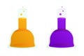 Realistic flasks with liquids. Chemical test tube with bright Substances with bubbles. Glass container. Gradient colors Royalty Free Stock Photo