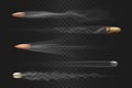 Realistic flying bullet with smoke trace isolated