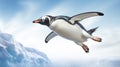 Realistic Flying Penguin Photo With Clear Edge Definition