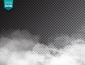 Realistic fog, mist effect. Smoke isolated on transparent background. Vector vapor in air, steam flow. Clouds. Royalty Free Stock Photo