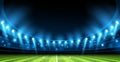 Realistic football arena with spotlights. Vector Royalty Free Stock Photo