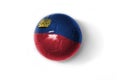 Realistic football ball with colorfull national flag of liechtenstein on the white background