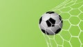 Realistic football in net on green background with copy space for tex Royalty Free Stock Photo