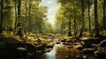 Realistic Forest Stream: Serene Birch Scenes In 8k Resolution