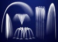 Realistic Fountains On Blue Background Set Royalty Free Stock Photo
