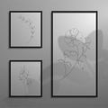 Realistic frames. 3D posters with floral shadow overlay effect. Frameworks hanging on wall. Plant shade. Flowers line Royalty Free Stock Photo
