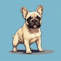 Realistic French Bulldog Cartoon On Blue Background