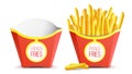 Realistic French Fries Potatoes Vector. Tasty Fast Food Potato. Empty And Full. Isolated On White Background