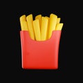 Realistic French Fries Red Box 3D Icon Over Black