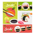 Realistic Sushi Banners Set