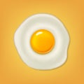 Realistic fried egg icon on yellow background. Design template.