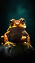 Realistic Frog on Dark Background.