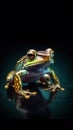 Realistic Frog on Dark Background. Generative AI
