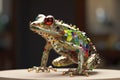 Frog made from metal and gemstones. Generative AI Royalty Free Stock Photo