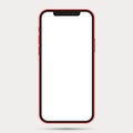Realistic front view smartphone mockup. Mibile phone red frame with blank white display isolated on background. Vector Royalty Free Stock Photo