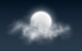 Realistic full moon with clouds on a dark background. White fog. Dark night sky. Glowing milky moon. Vector illustration Royalty Free Stock Photo