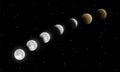 Realistic full and partial lunar eclipse phases vector. Royalty Free Stock Photo