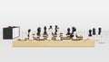 Realistic game of chess challenge on wooden board with timer watch vector illustration Royalty Free Stock Photo