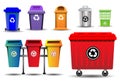 realistic garbage bin in various color red, green, blue, yellow. trash bin waste basket, recycling trash basket