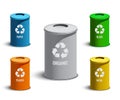 Realistic garbage cans isolated on white background. Vector design elements.