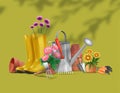 Realistic Gardening Tools Composition