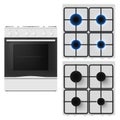 Realistic gas stove with burning and extinguished burner set vector appliance blue flame glowing Royalty Free Stock Photo