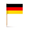 Realistic German toothpick flag. Souvenir from Germany. Wooden toothpick with paper flag. Location mark, map pointer