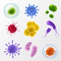 Realistic germs. Microscopic bacillus and infection cells, colorful bacteria and microorganism icon, covid flu viruses Royalty Free Stock Photo