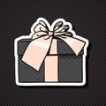 Realistic Gift Box Icon With Bow And Ribbon On Black Background