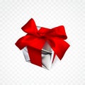 Realistic gift box with red bow isolated on transparent background. Vector illustration Royalty Free Stock Photo