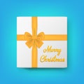 Realistic gift box and text Merry Christmas. Vector illustration. Royalty Free Stock Photo