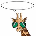 Realistic Giraffe head and thinking balloon and sunglasses