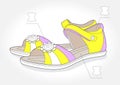 Realistic girl sandals with leather symbol, illustration