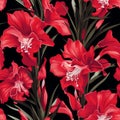 Realistic Gladiolus Vector Pattern With Dark Background And Red Flowers