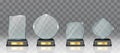 Realistic glass acrylic trophy award set, vector isolated illustration