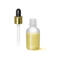 Realistic glass bottle with dropper. Cosmetic vial for oil, collagen serum. Mock up vector illustration isolated on white Royalty Free Stock Photo