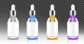 Realistic glass bottles with dropper serum or oil