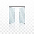 Realistic glass door with metal handles. Modern clear doors with steel frame for shop store mall Royalty Free Stock Photo