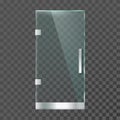 Realistic glass door. Modern clear doors with steel frame for shop store or office isolated vector illustration